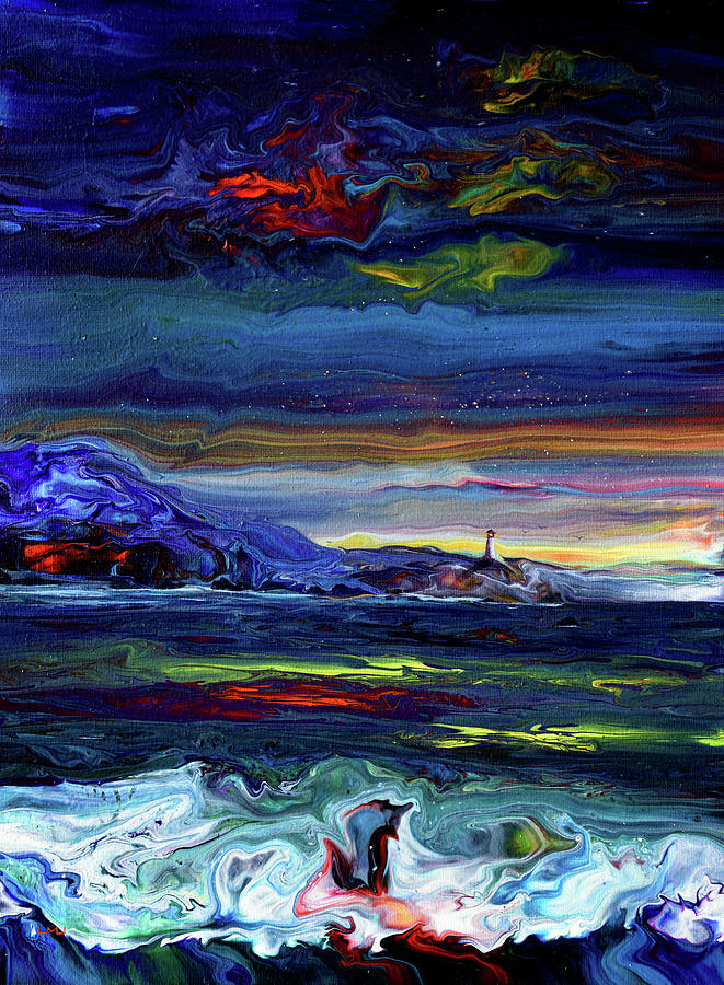 Stars Over a Lighthouse Painting by Laura Iverson