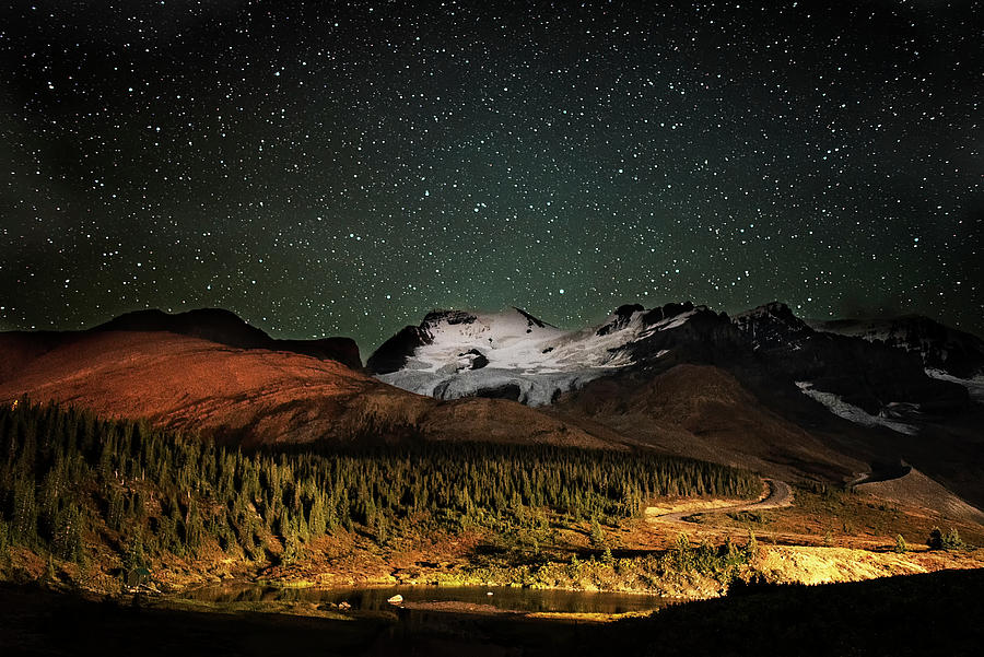 Stars over the Athabasca Glacier Alberta Canada Banff National Park Jasper National Park Photograph by Toby McGuire