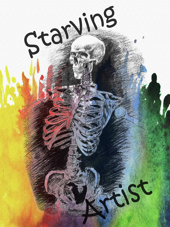 Starving Artist Watercolor Ink Illustration Skeleton Joke Or Truth   Painting by Irina Sztukowski