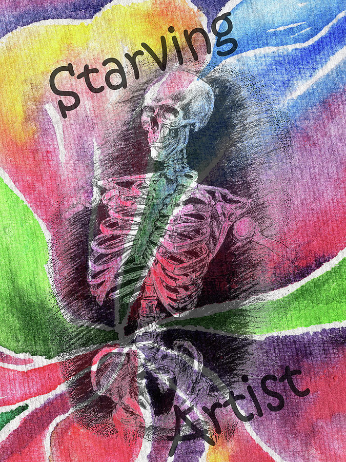 Starving Artists Blossom Watercolor Skeleton Joke Or Truth Painting by Irina Sztukowski