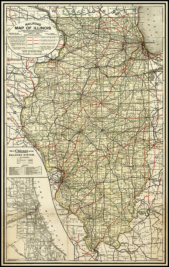 State of Illinois Vintage Railroad Map 1898 Photograph by Carol Japp ...