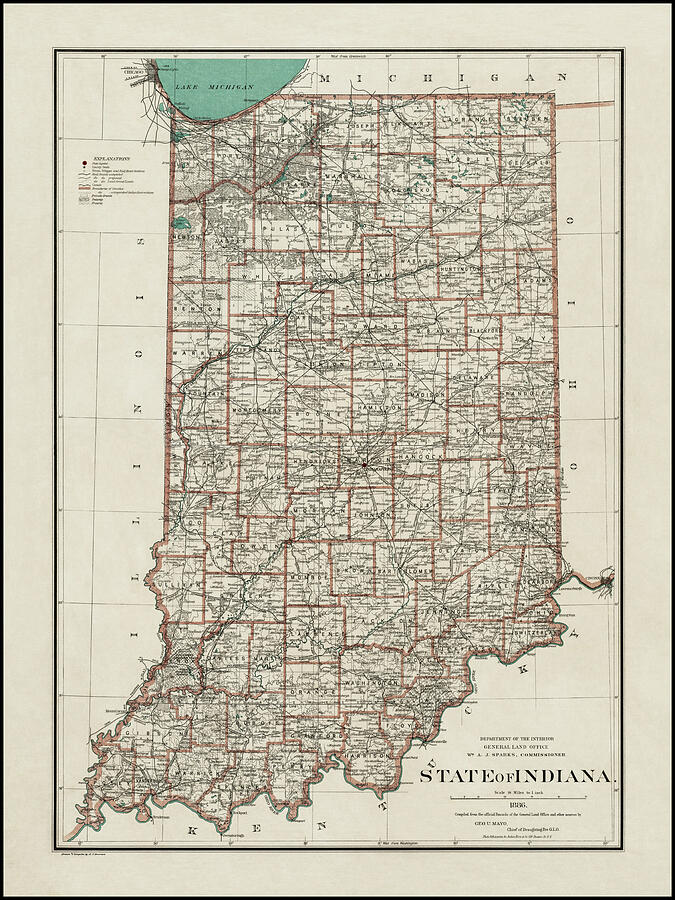 State of Indiana Antique Vintage Map 1886 Photograph by Carol Japp ...