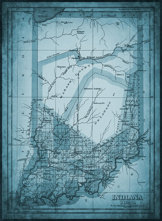 State Of Indiana Vintage Map 1820 Cool Blue Photograph By Carol Japp   State Of Indiana Vintage Map 1820 Cool Blue Carol Japp 