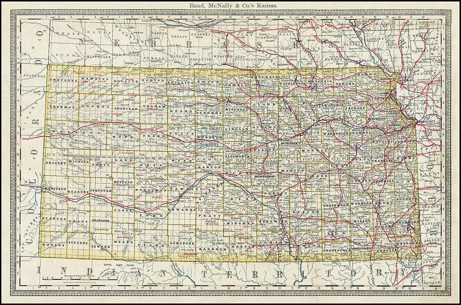State of Kansas Vintage Map 1881 Photograph by Carol Japp
