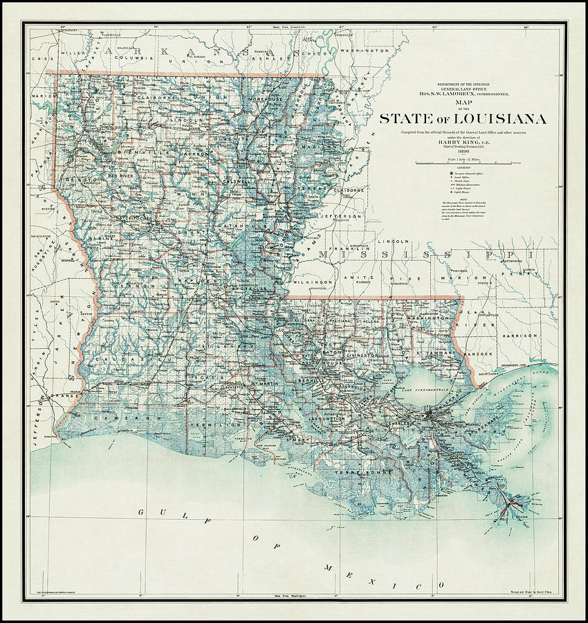 New Orleans Photograph - State of Louisiana Historical Map 1896 by Carol Japp