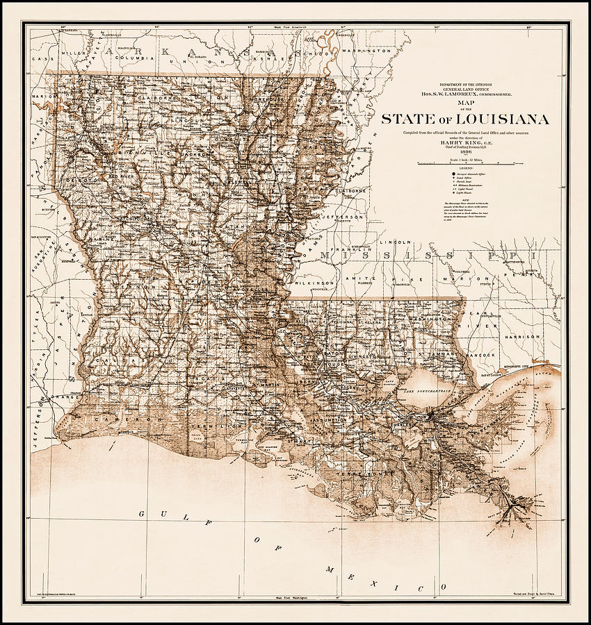 State of Louisiana Historical Map 1896 Sepia Photograph by Carol Japp ...