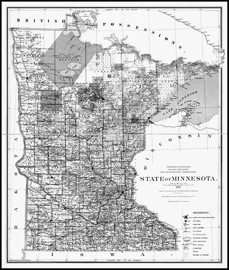 State of Minnesota Vintage Map 1887 Black and White Photograph by Carol