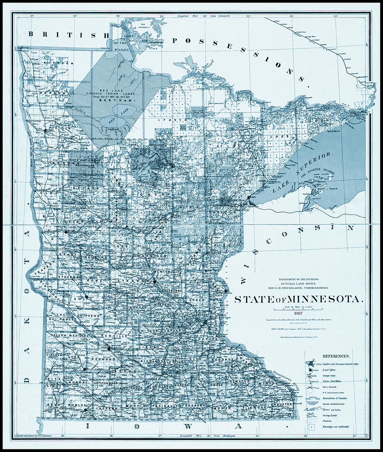 State of Minnesota Vintage Map 1887 Blue  Photograph by Carol Japp