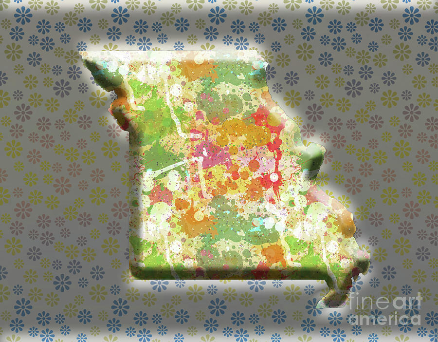 Architecture Painting - State Of Missouri Floral With Gray Background by Genevieve Esson