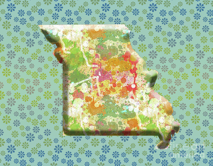 State Of Missouri Green Floral With Spatterpaint Digital Art by Genevieve Esson