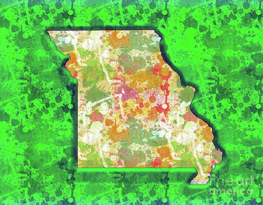 State Of Missouri Spatter Paint With Green background Painting by Genevieve Esson