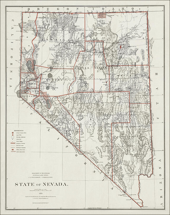 State of Nevada Vintage Map 1879 Drawing by Carol Japp State of Nevada Vintage Map 1879 Drawing by Carol Japp