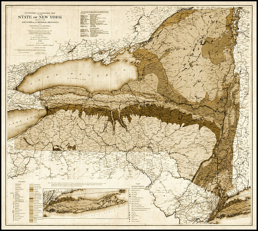 State of New York Vintage Economic and Geologic Map 1901 Sepia Drawing by Carol Japp State of New York Vintage Economic and Geologic Map 1901 Sepia Drawing by Carol Japp
