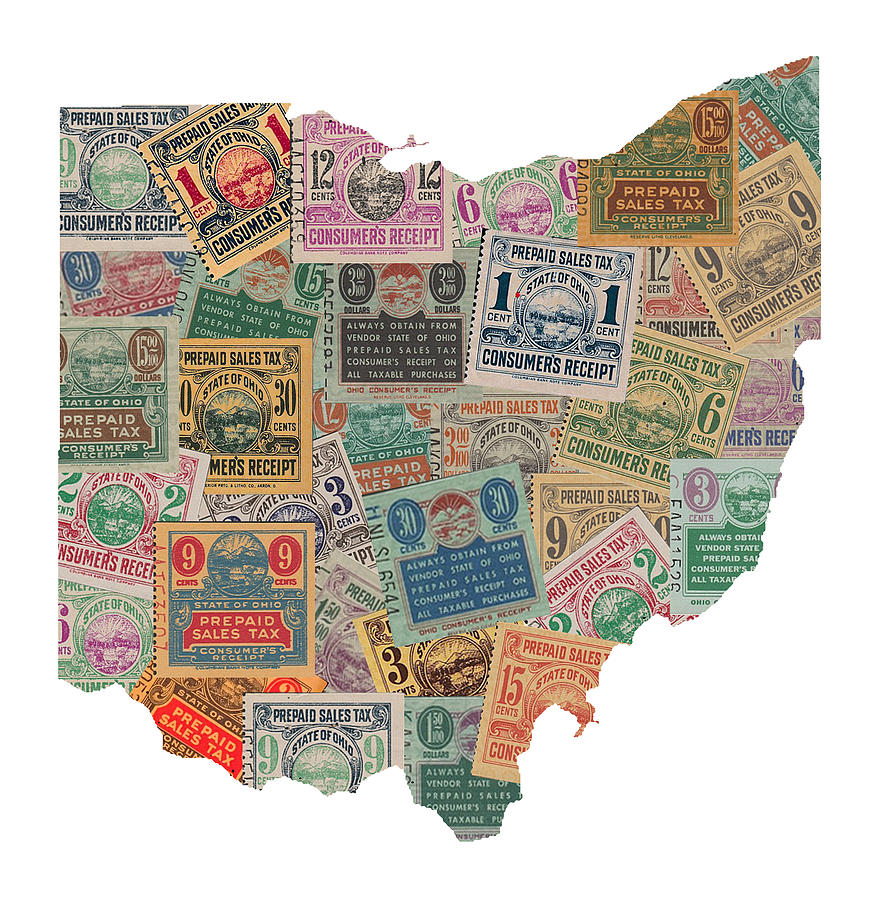 State of Ohio Sales Tax Stamps on White Background Mixed Media by Pheasant Run Gallery