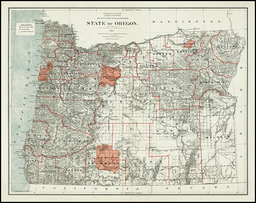 Vintage Photograph - State of Oregon Historical Map 1889 by Carol Japp
