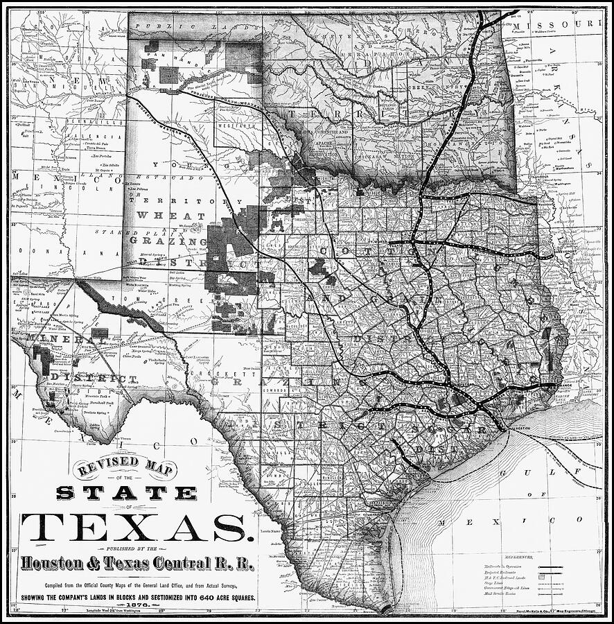 State of Texas Vintage Map 1876 Black and White Photograph by Carol