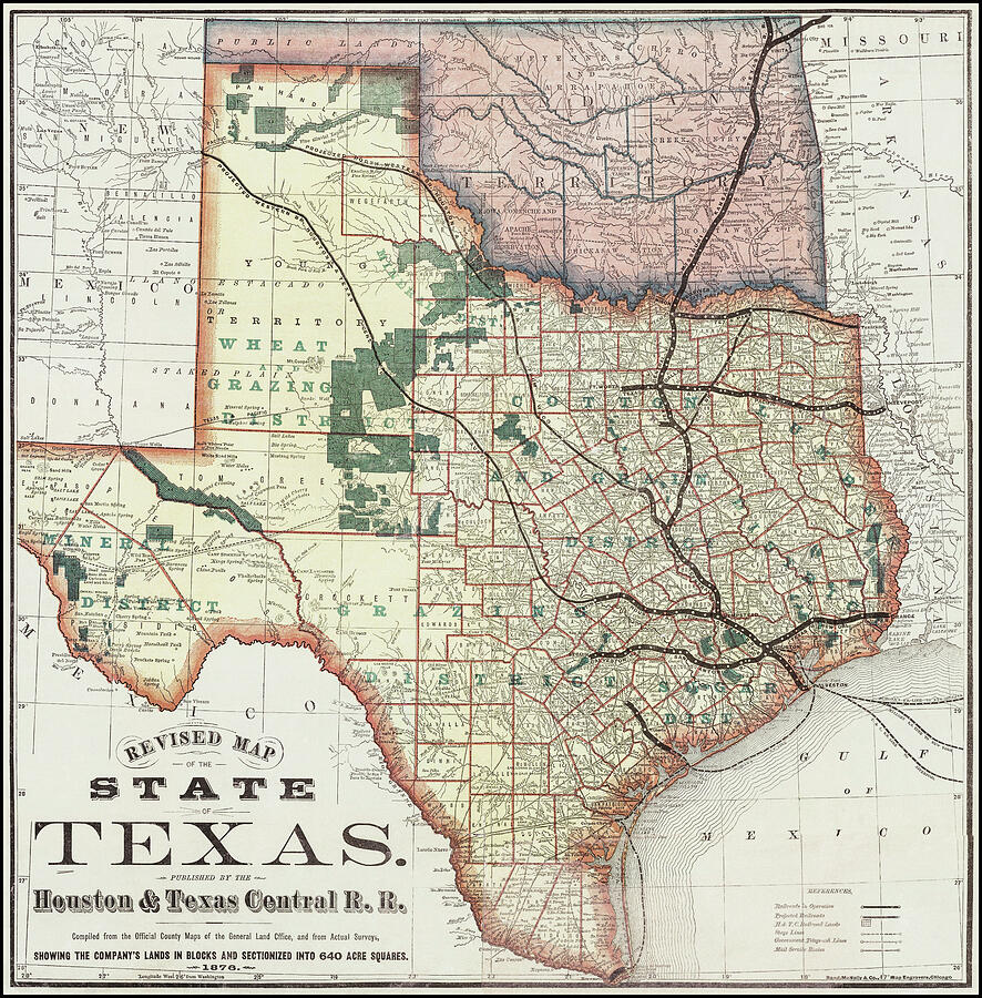 State of Texas Vintage Map 1876 Photograph by Carol Japp - Fine Art America