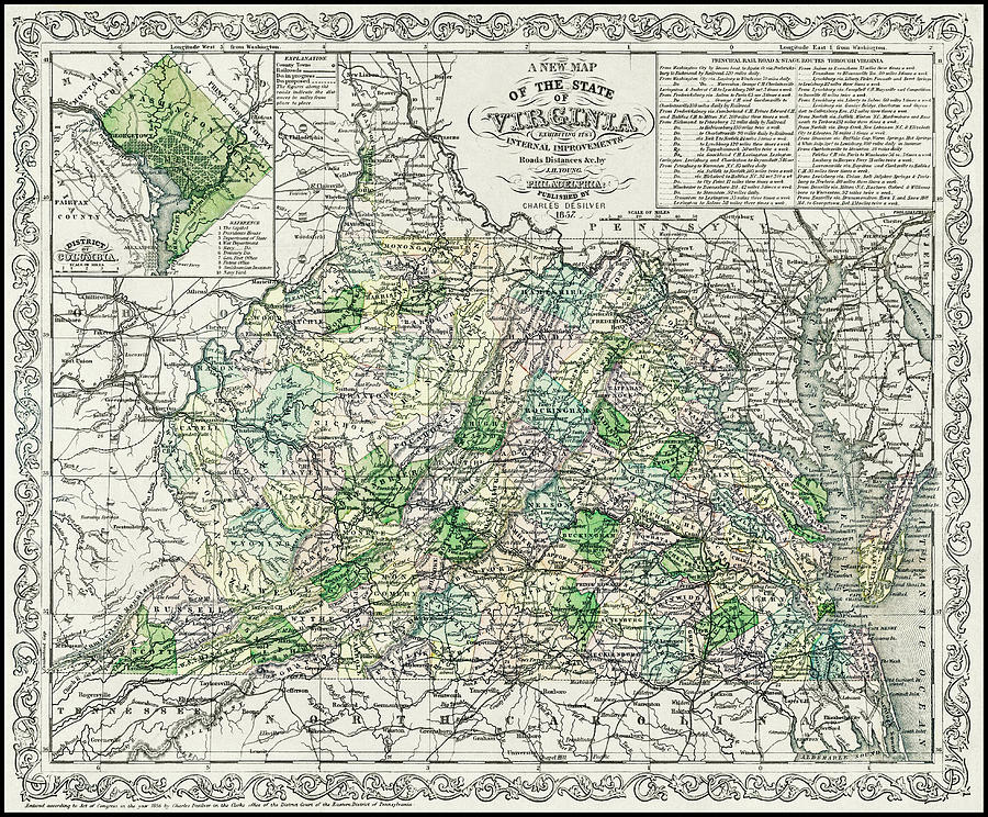 Vintage Photograph - State of Virginia Historical Vintage Map 1857 by Carol Japp