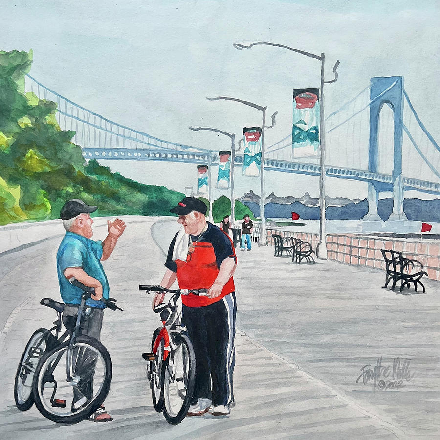 Bicycle Painting - Staten Island Boardwalk by Faythe Mills