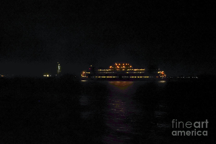 Staten Island Ferry Boat Passes The Statue Of Liberty At Night. Photograph by Tom Wurl