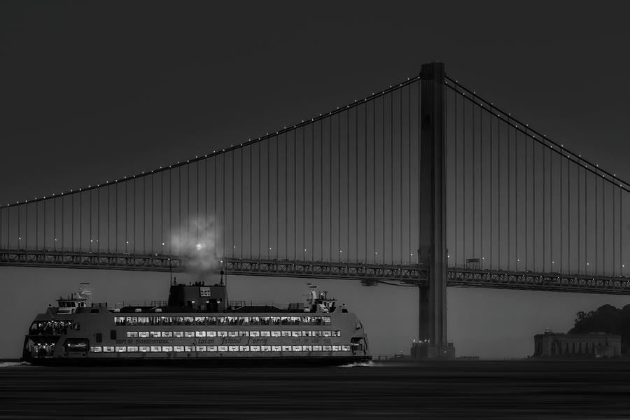 Staten Island Ferry by the Verrazano BW Photograph by Susan Candelario