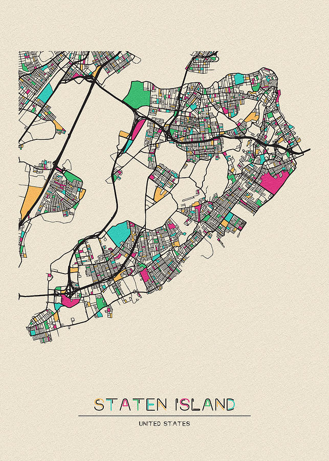 Memento Movie Drawing - Staten Island, New York City Map by Inspirowl Design