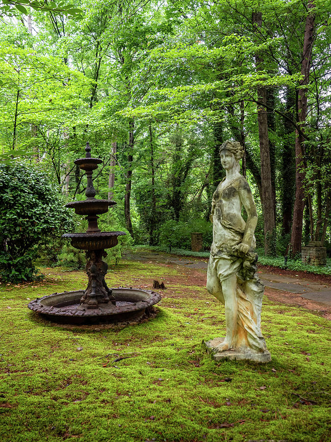Garden Photograph - Statue and Fountain on Moss MacCallum More Gardens Chase City Virginia by Robby Batte