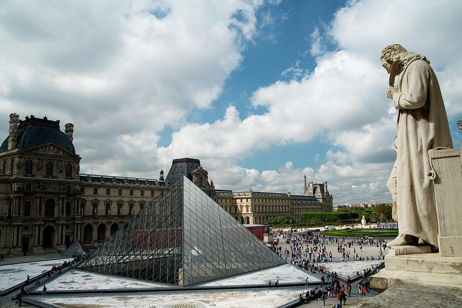 Statue and Pyramid, the Louvre Photograph by Bryan Rierson