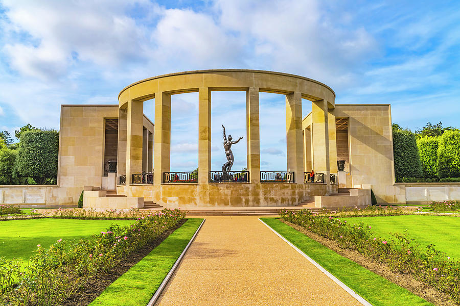 Landmark Photograph - Statue Colonade World War 2 Cemetery Normandy France by William Perry