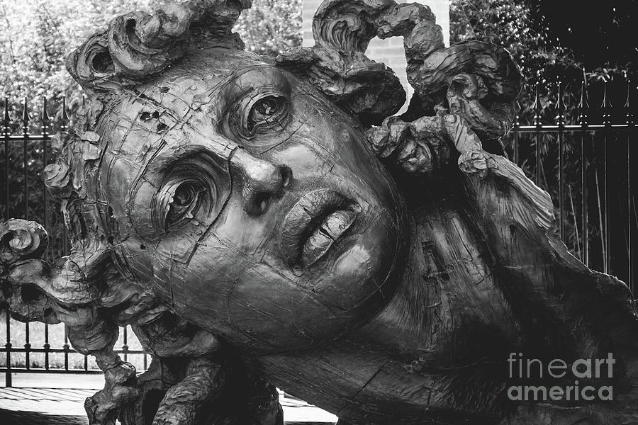Statue face in black and white at the art museum of the Masone Labyrinth in Fontanellato - Parma - province - italy  Photograph by Luca Lorenzelli