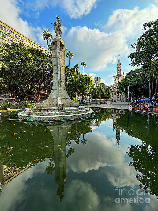 Statue by the Reflective Pond Photograph - Statue in a Reflective Pond in Rio by Leslie Brashear