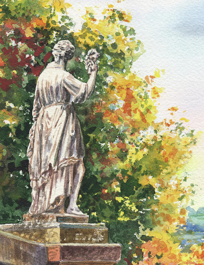 Statue In The Fall Garden Painting by Irina Sztukowski