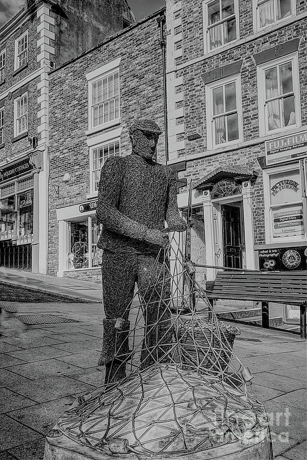Statue of a fisherman in black and white, Whitby UK Photograph by Pics By Tony