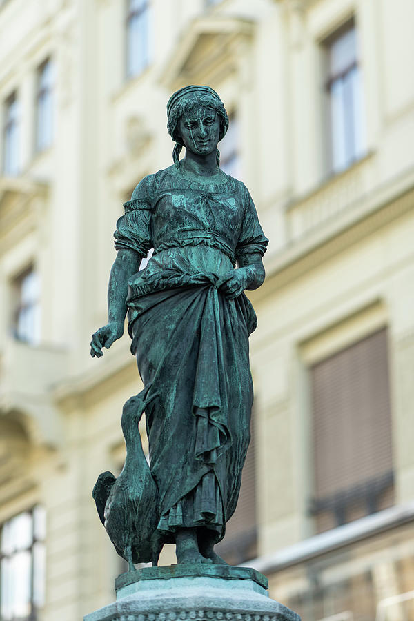 Statue Of A Girl With A Goose, Fountain In Vienna Photograph
