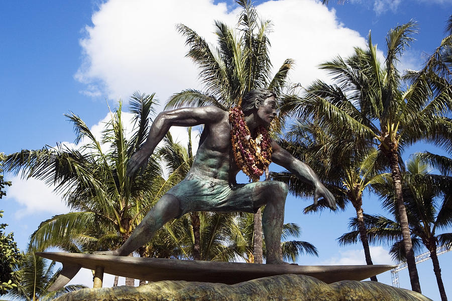 Statue of a man on a surfboard, Waikiki Beach, Honolulu, Oahu, Hawaii Islands, USA Photograph by Glowimages