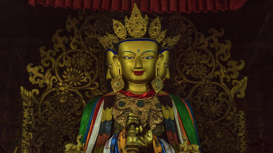 Statue of a three faced Buddha at the monastery in Tibet Photograph by ...