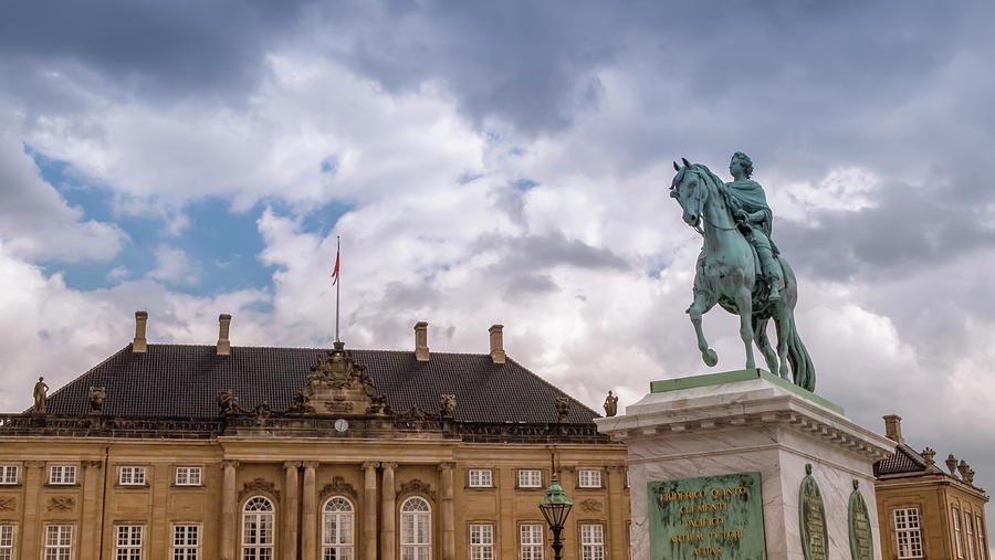 Statue of Frederick V by Jacques Francois Joseph Saly, Amalienborg Palace Square in Copenhagen, Denmark Photograph by Elenarts - Elena Duvernay photo