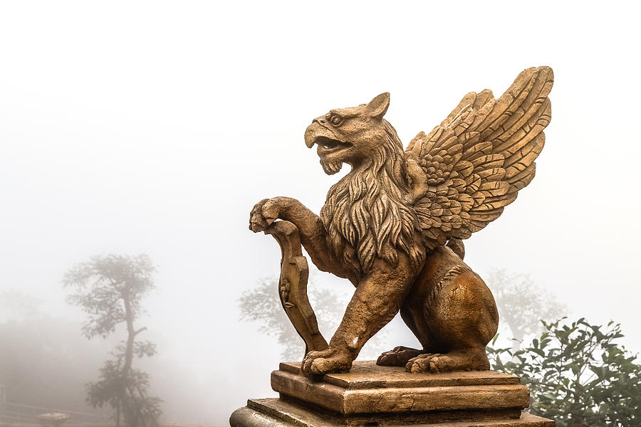 statue of Griffin or griffon a legendary creature with the body of a lion, the head and wings of an eagle Photograph by Akkharat Jarusilawong