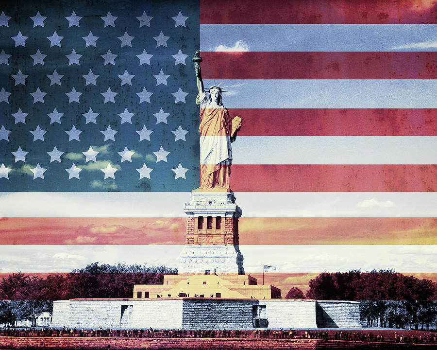 Statue Of Liberty American Flag Mixed Media by Dan Sproul