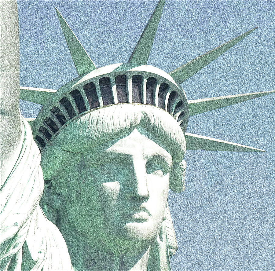 Statue of liberty face close-up Digital Art by Jean-Luc Farges