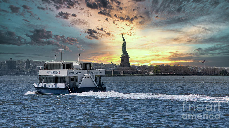Statue of Liberty Ferry across Hudson River NY  Photograph by Chuck Kuhn