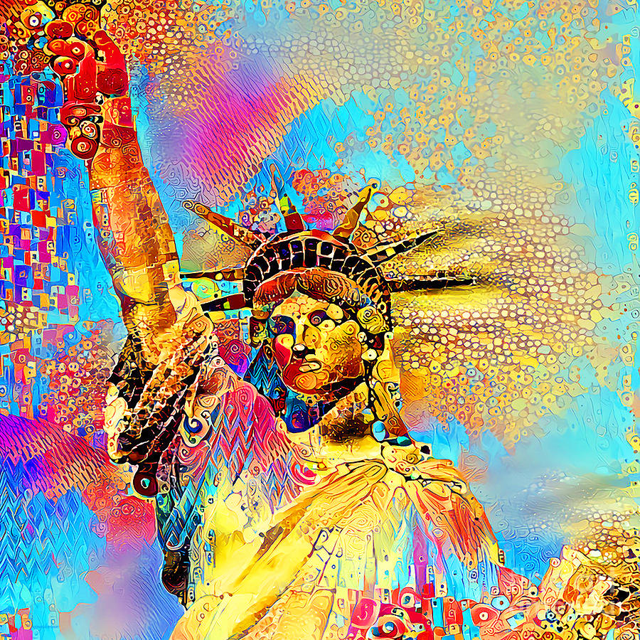 Statue of Liberty in a Gustav Klimt World 20210701 v2 square Photograph by Wingsdomain Art and Photography