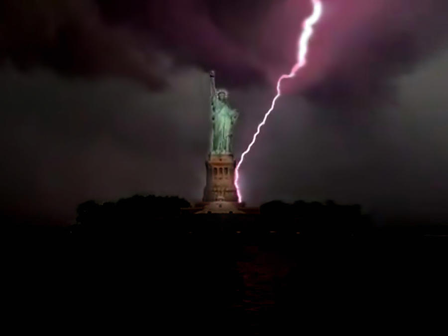 Statue Of Liberty Lightning Strike. Mixed Media by Jas Stem