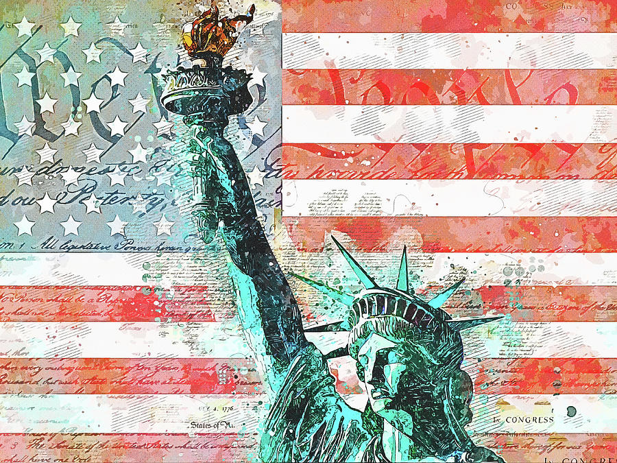 Statue Of Liberty Patriotic Poster Mixed Media by Dan Sproul