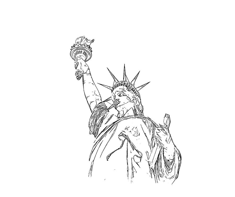 Statue of Liberty pencil sketch isolated on white background Digital Art by Maria Kray