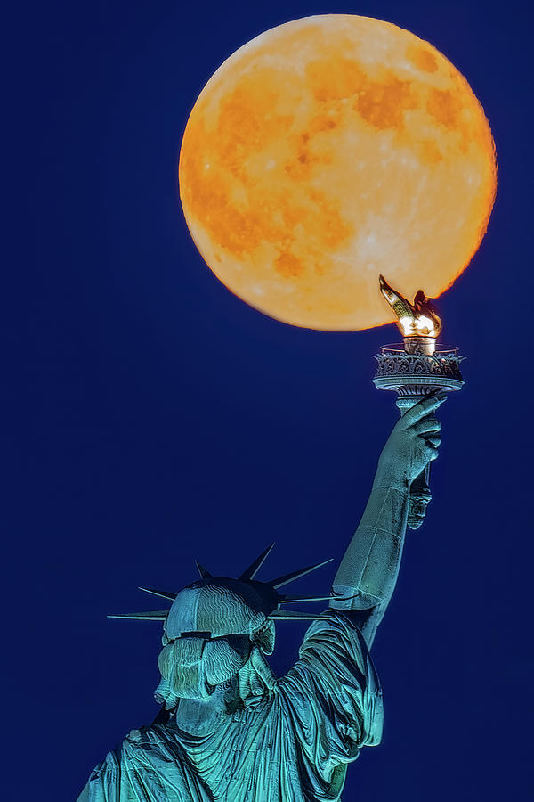 Statue Of Liberty Super Moon  Photograph by Susan Candelario