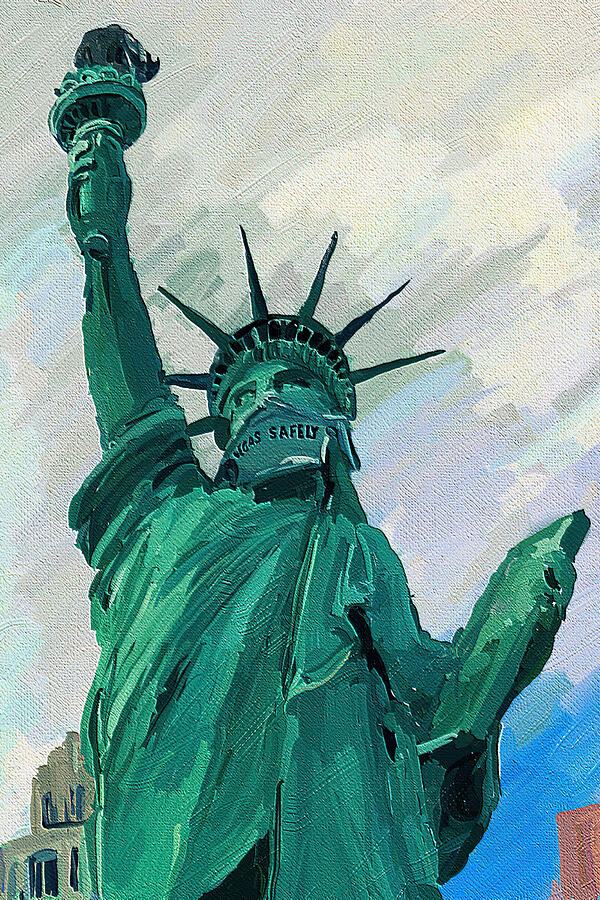 Statue of Liberty with mask Las Vegas Digital Art by Tatiana Travelways