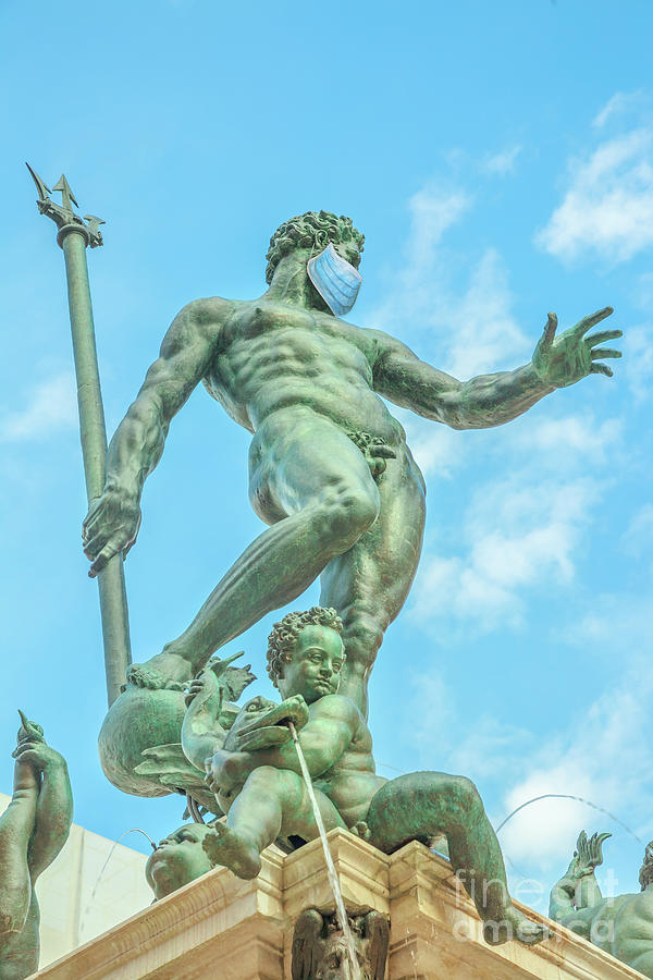 Statue of Neptune with surgical mask Photograph by Benny Marty
