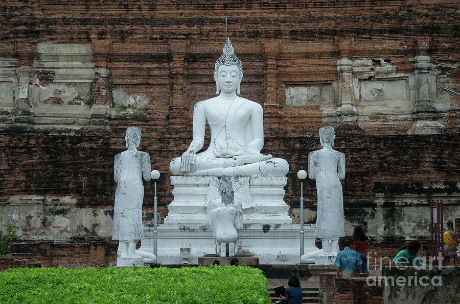 statues at Wat Yai Chai Mongkhon - Ayutthaya Photograph by Michelle Meenawong