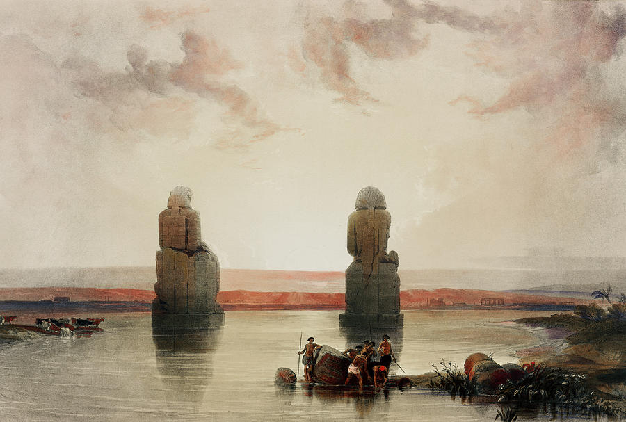 Statues Of Memnon At Thebes During The Inundation Illustration Painting